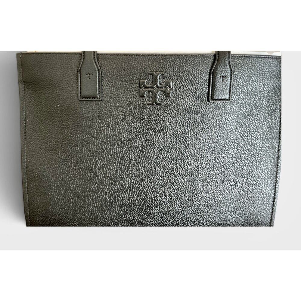 🆕NWT Tory Burch Thea Center Zip Pebbled Leather Tote Bag Black Authentic - Picture 2 of 14